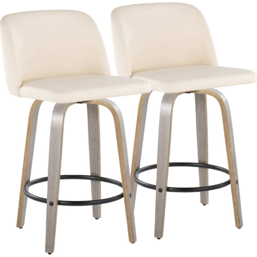 Toriano 26" Swivel Counter Stool in Light Grey Wood & Cream Leatherette (Set of 2)
